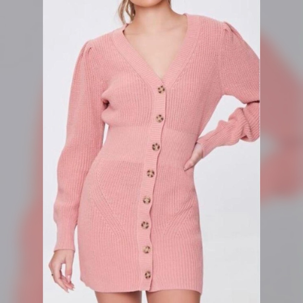 Forever 21 Pink Button-Up Knit Sweater Dress